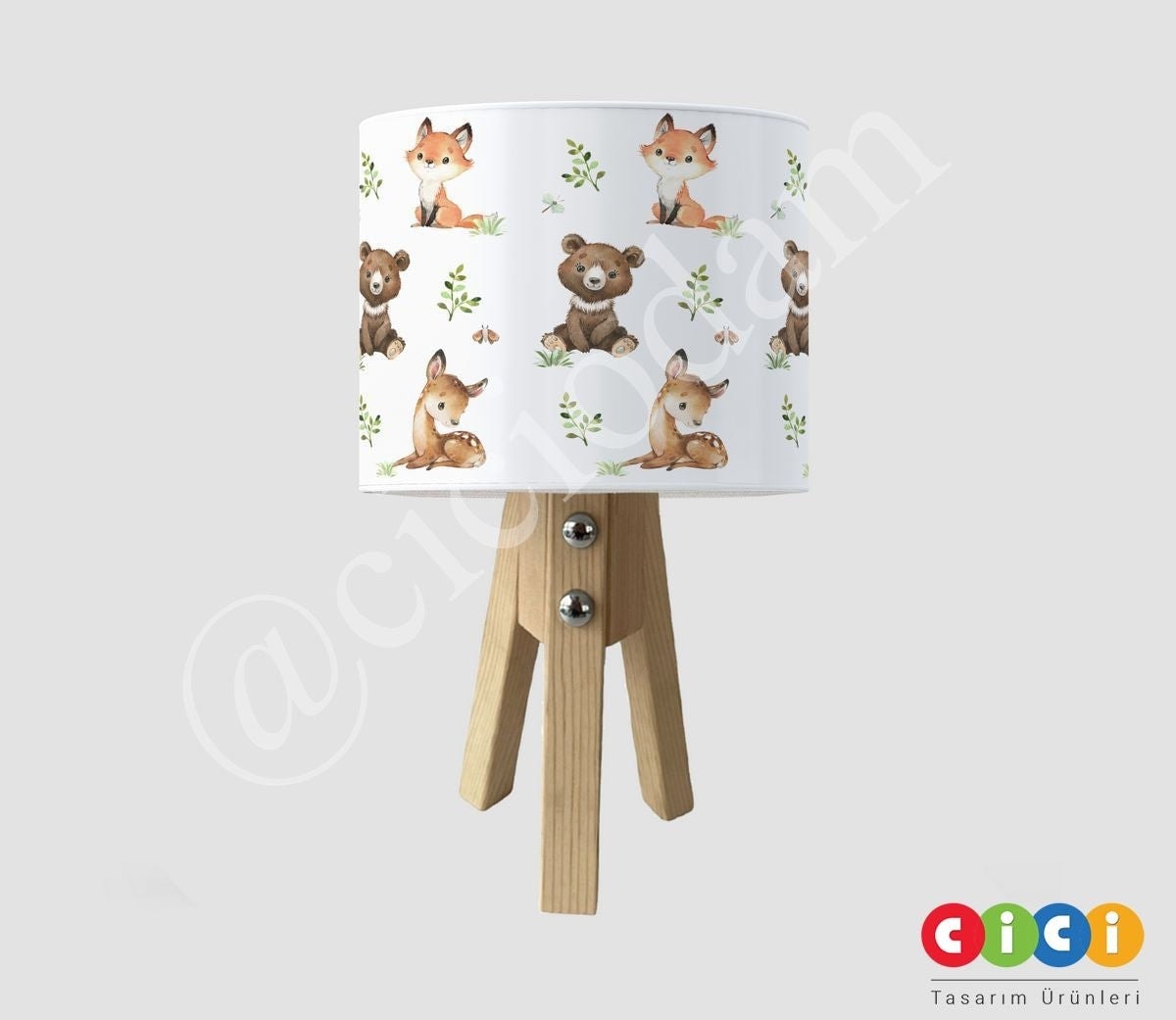 Sevimli Ayıcık Ceylan Tilki ve Yıldızlı Çocuk Odası Abajur