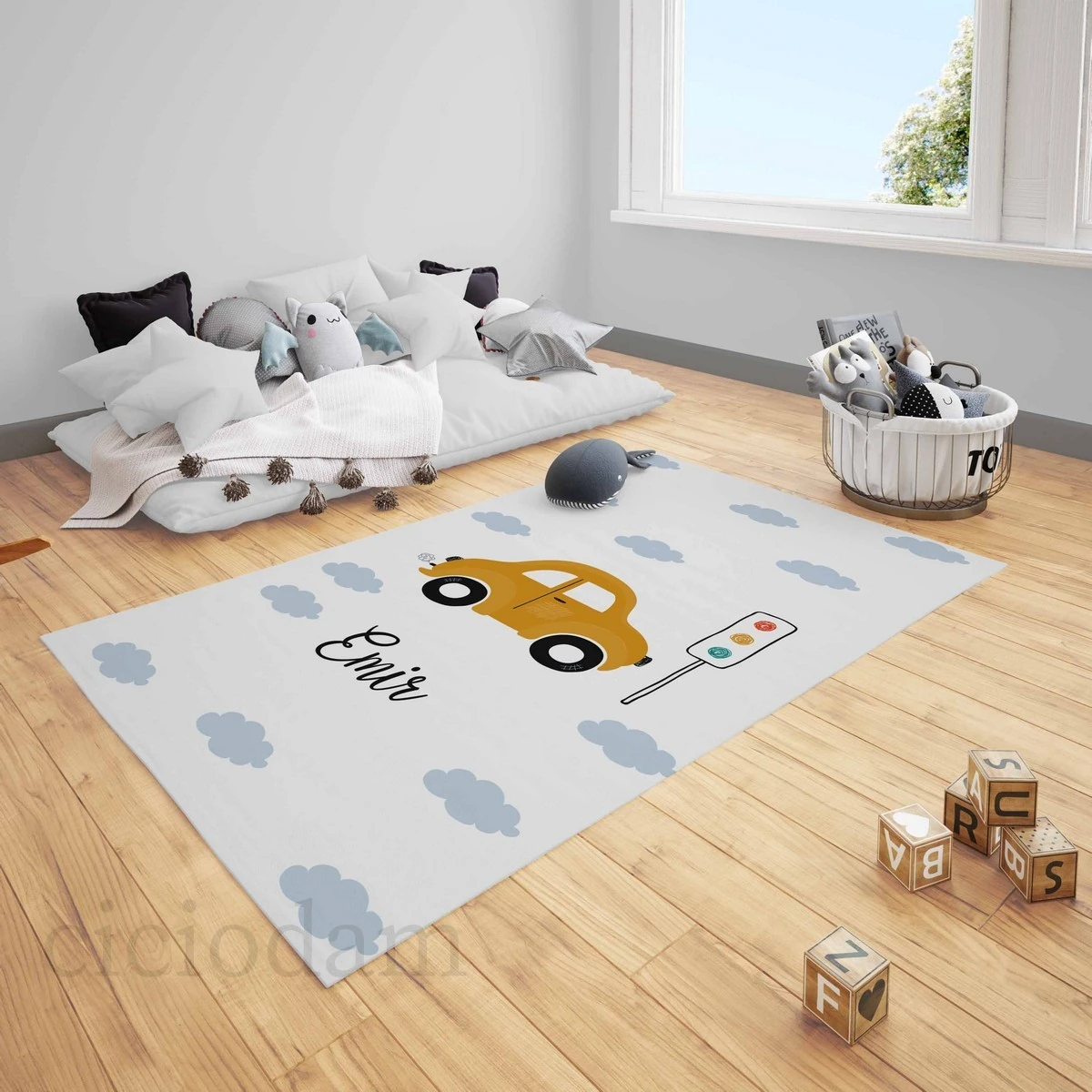 Araba Trafik Işıkları İsimli Çocuk Halısı