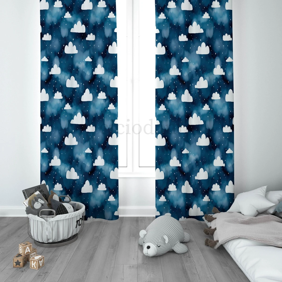 Renkli Dinazorlar Ve Bulutlar Çocuk Odası Perdesi