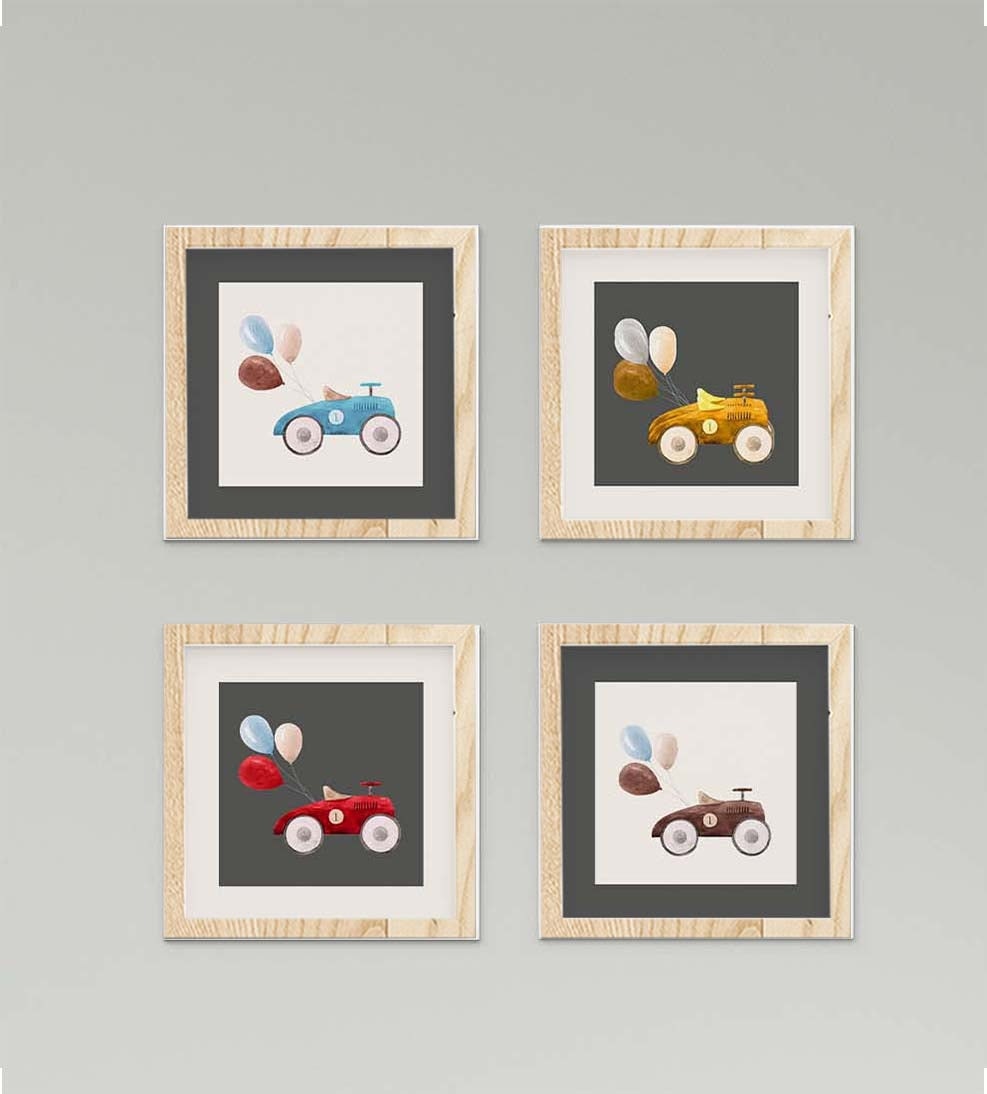 Renkli Tahta Araba Yıldız ve Yol Oyun  Duvar Tablo