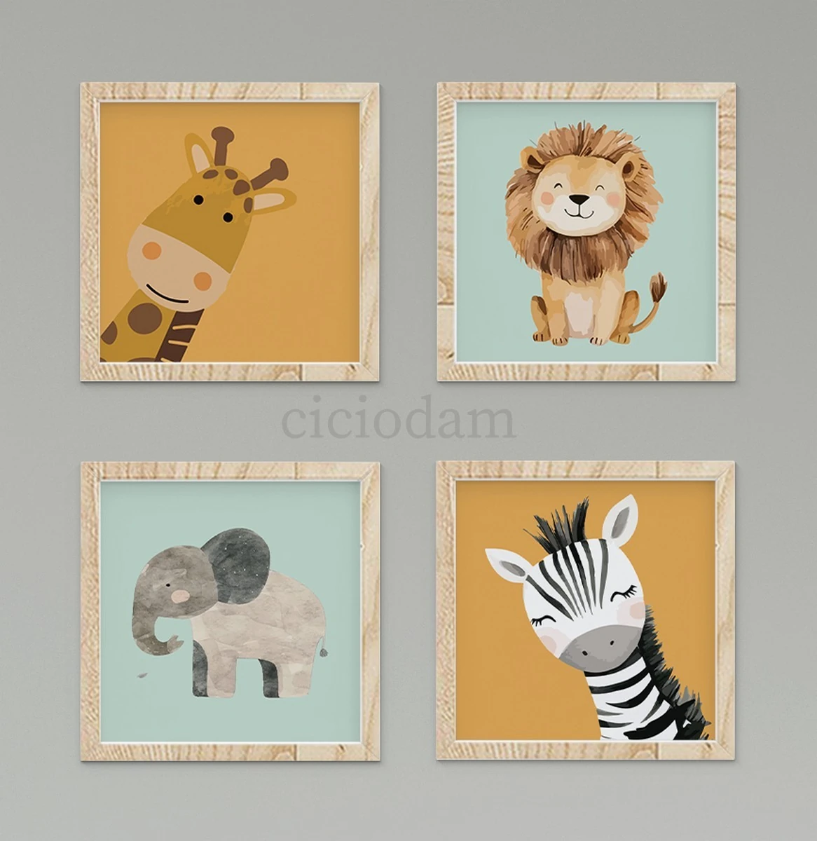 Aslanlı Zürafalı Zebralı Filli Maymunlu Duvar Tablo