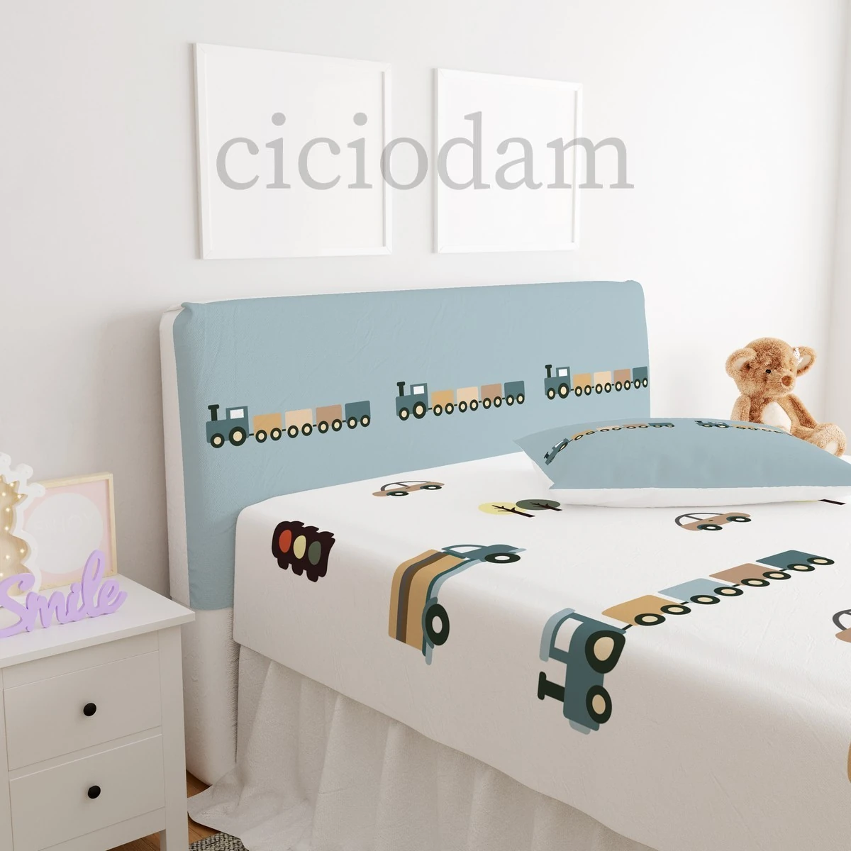 Mavi Araba Tren Kamyon ve Araba Yol Başlık Kılıfı