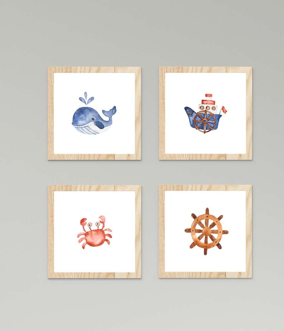 Çapa Dümen Balina Gemi Denizci Temalı Duvar Tablo