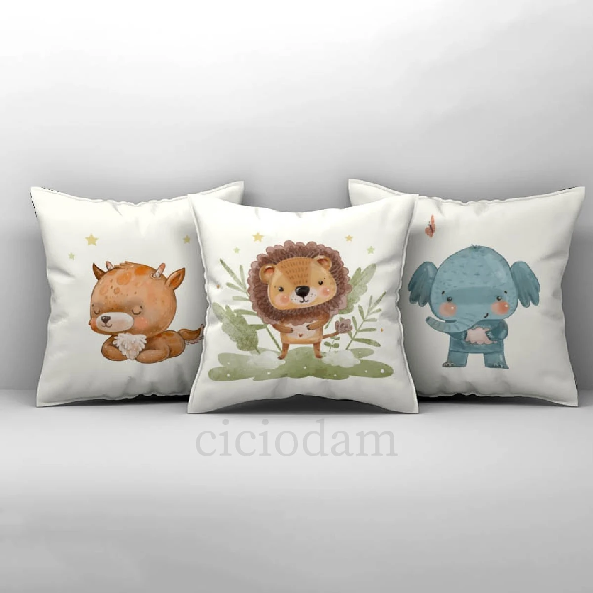 Filli Tavşanlı Aslanlı Çimenli Kırlent Kılıfı