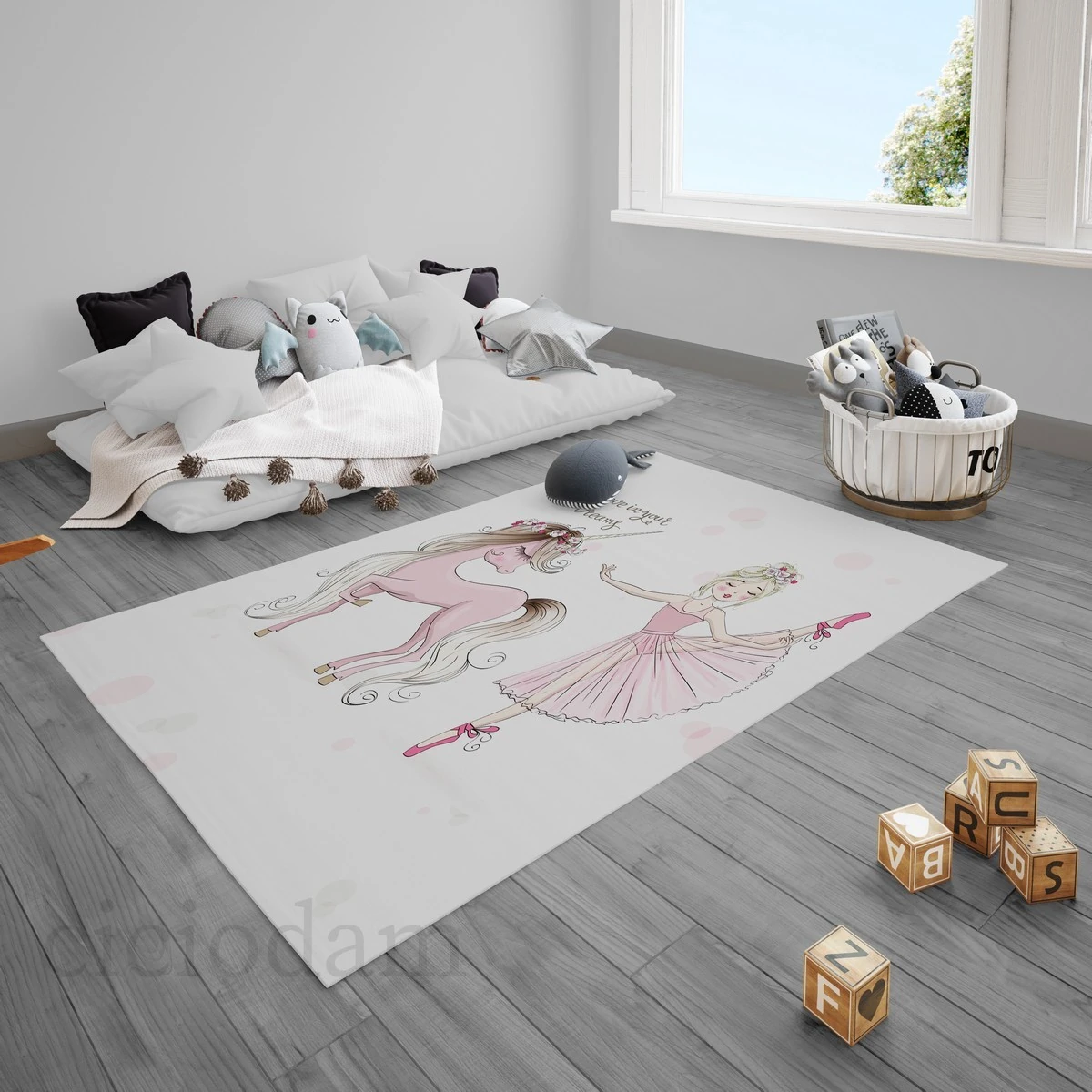 Balerin Yapan Kız ve Unicorn Çocuk Halısı