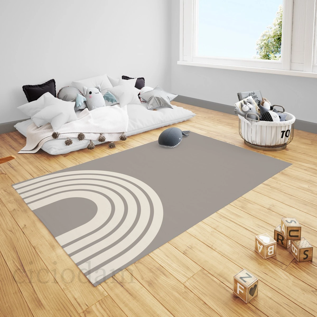 Sade Gökkuşağı ve Puantiyeler Çocuk Halısı