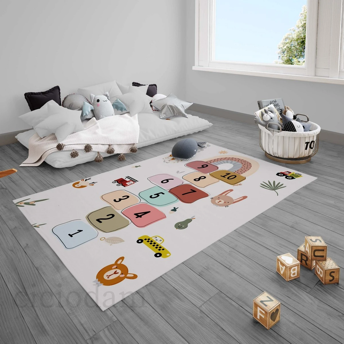 Gökkuşağı Hayvanlar Seksek Oyun Çocuk Halısı