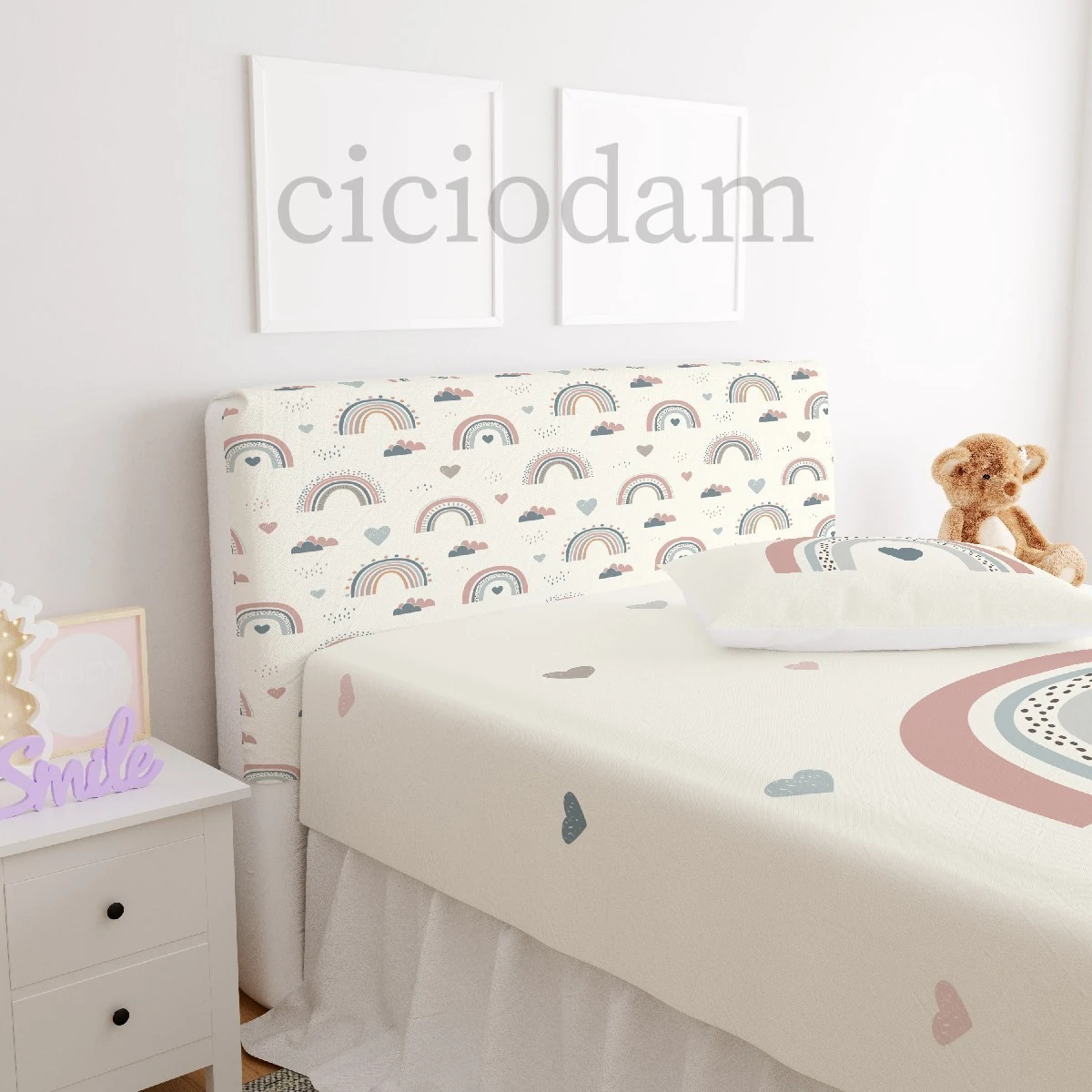 Pembe Mavi Gökkuşağı Puantiyeler Başlık Kılıfı