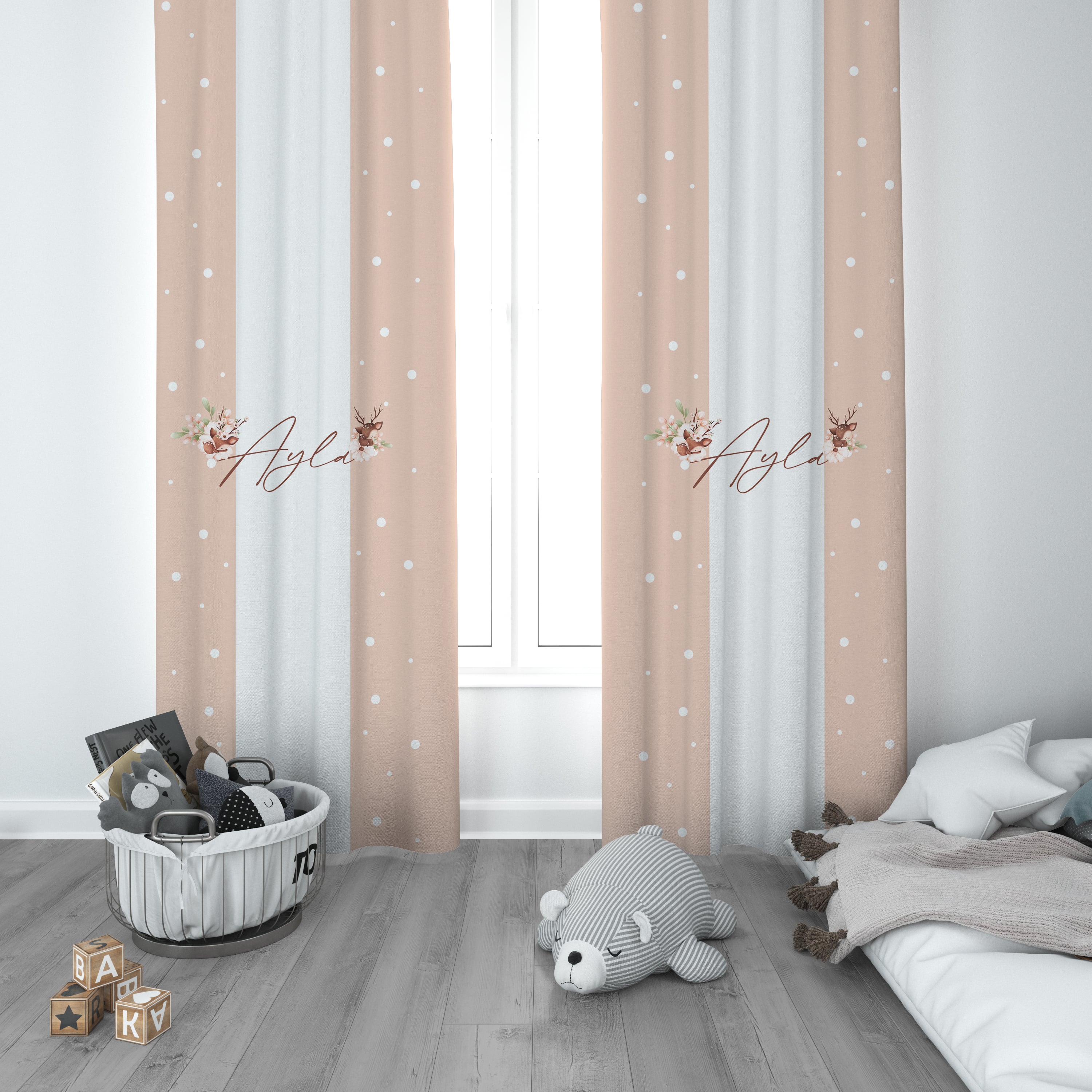 Anne Geyik ve Yavrusu Hayvanlı Çocuk Odası Perdesi