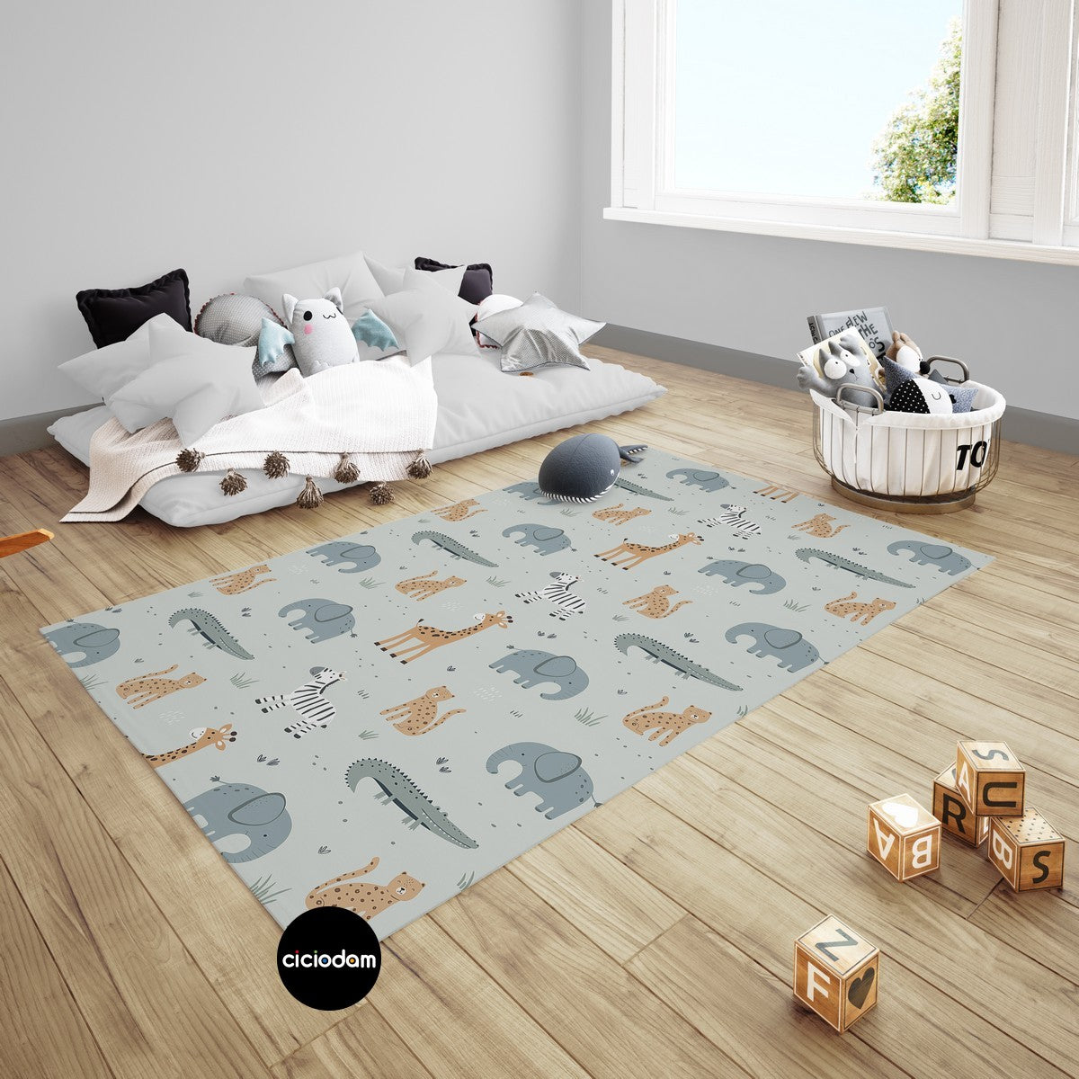 Timsahlı Zürafalı Filli Zebralı Hayvanlar Alemi Çocuk Odası Halısı 4233