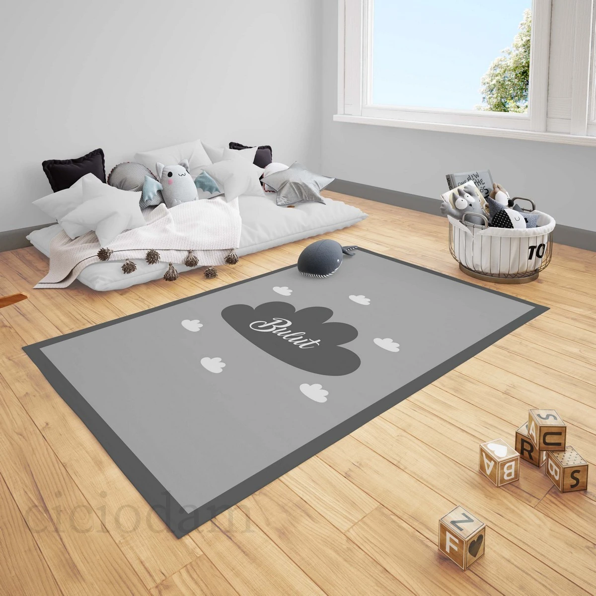 Sarı Gri Bulutlar İsimli Çocuk Halısı