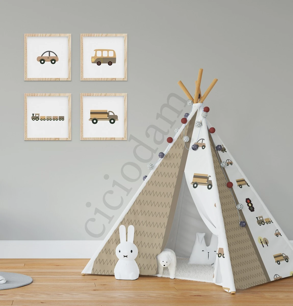 Kahverengi Araba Tren Kamyon ve Araba Yol Oyun Çadırı