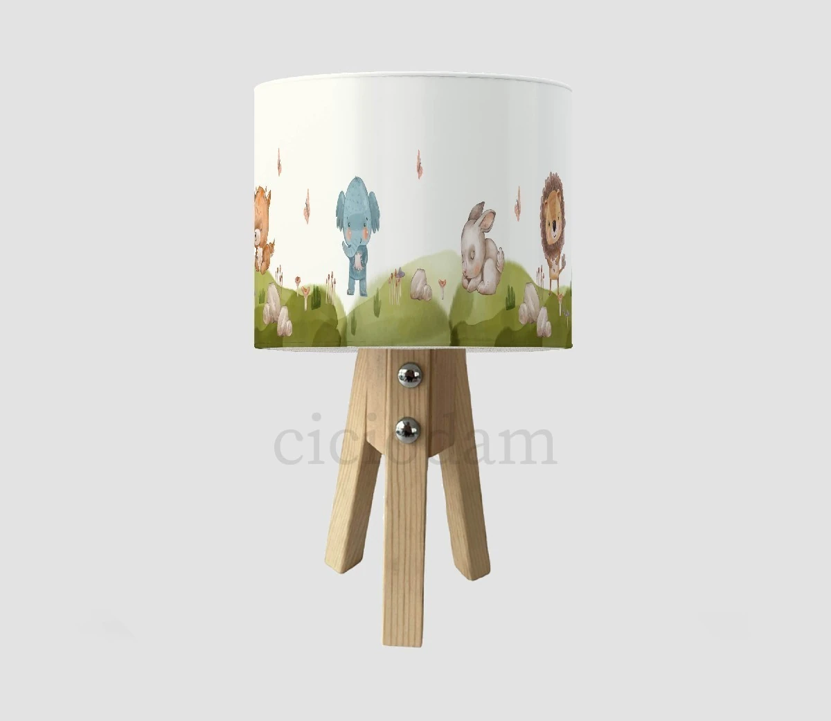 Filli Tavşanlı Aslanlı Çimenli Çocuk Odası Abajur