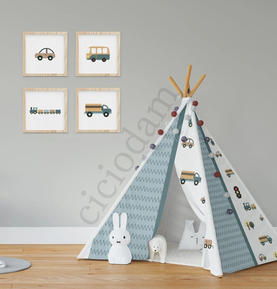 Mavi Araba Tren Kamyon ve Araba Yol Oyun Çadırı