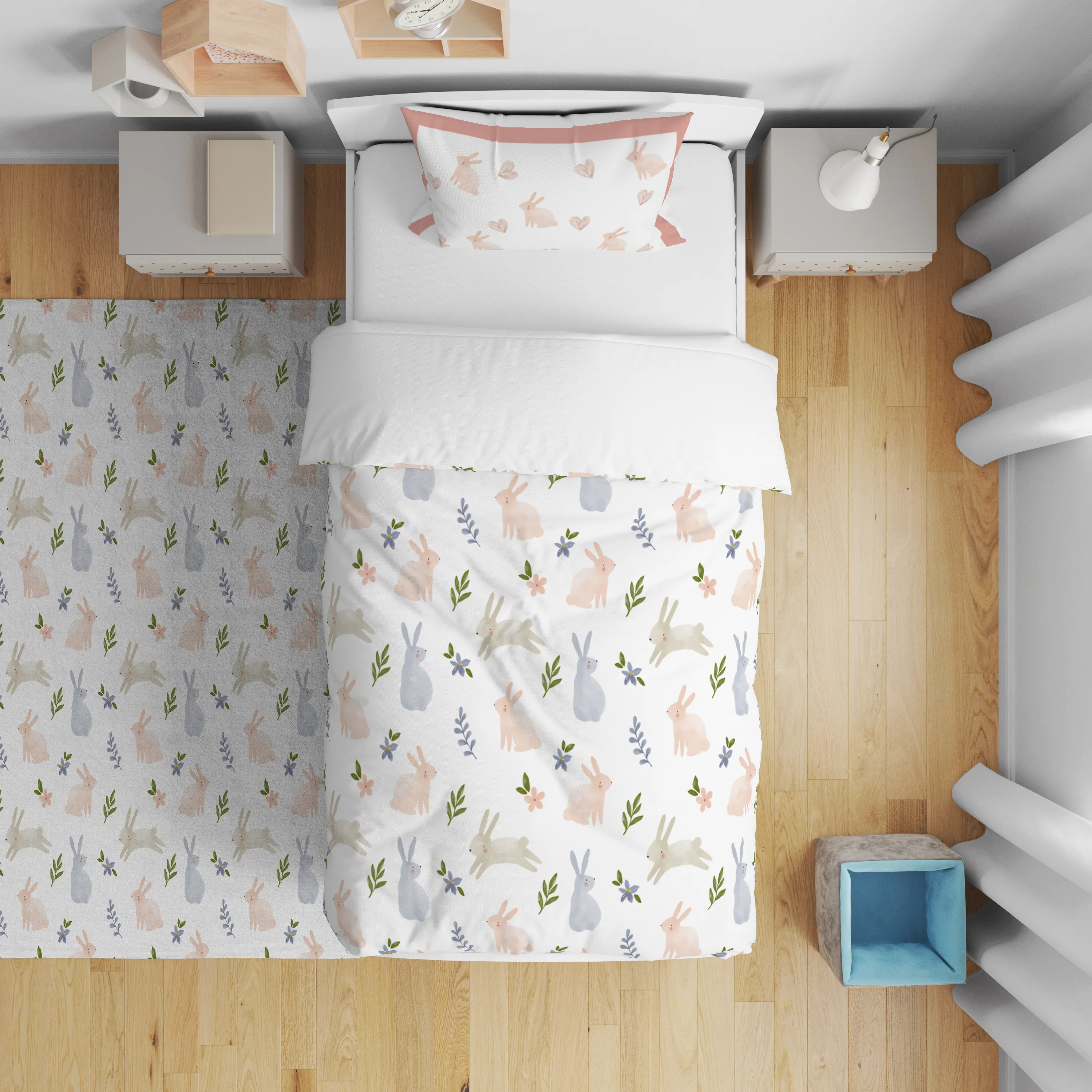 Tavşanlar Yaprak Nevresim