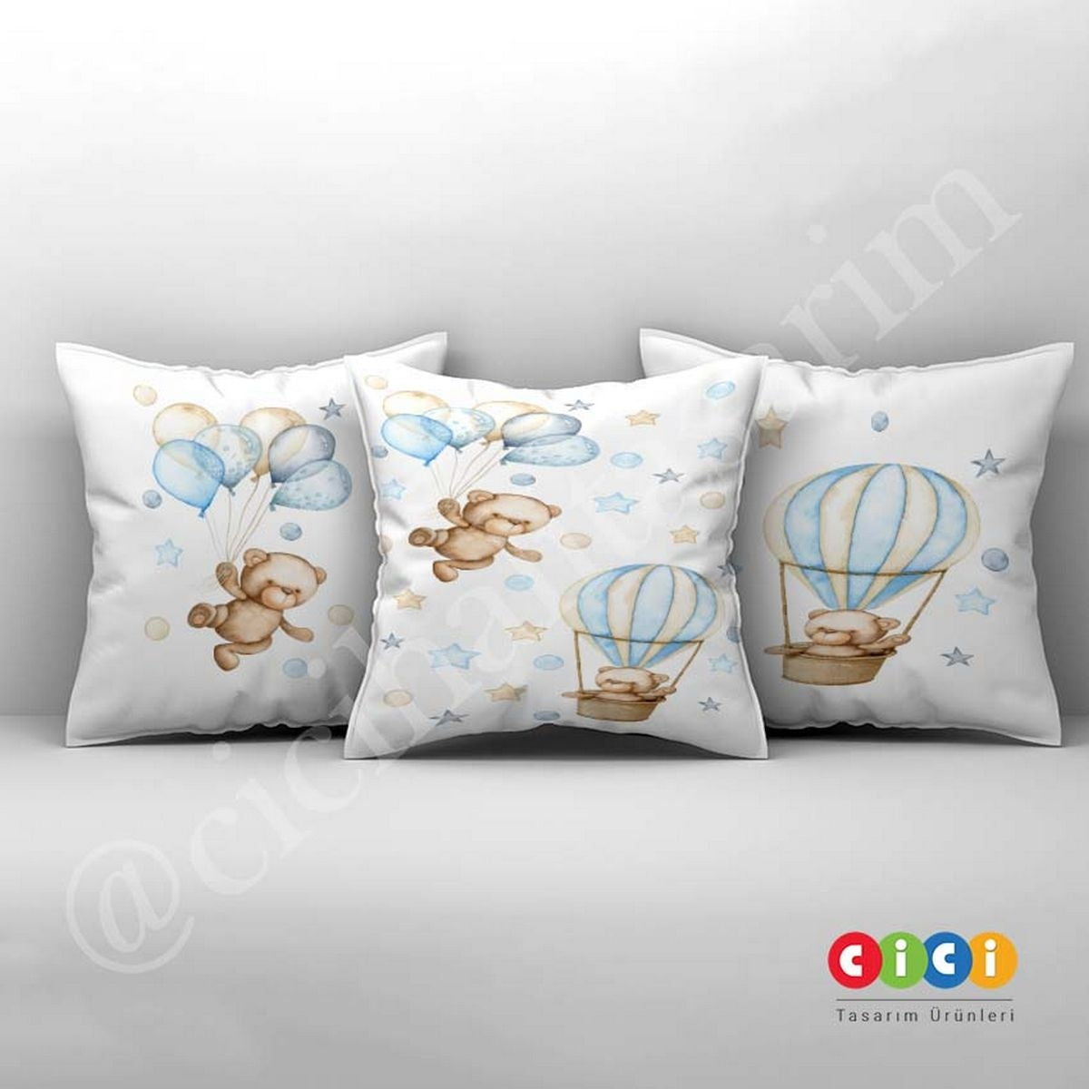 Uçan Balon ve Ayıcık 4025 Kırlent Kılıfı