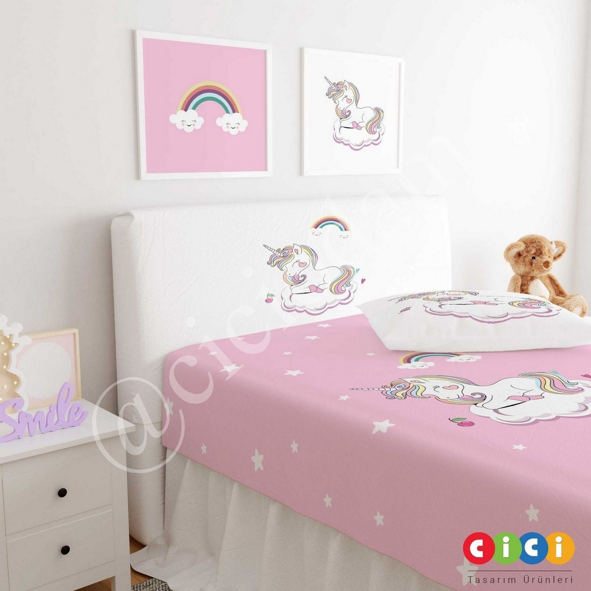 Gökkuşağı Unicorn ve Yıldızlı Başlık Kılıfı