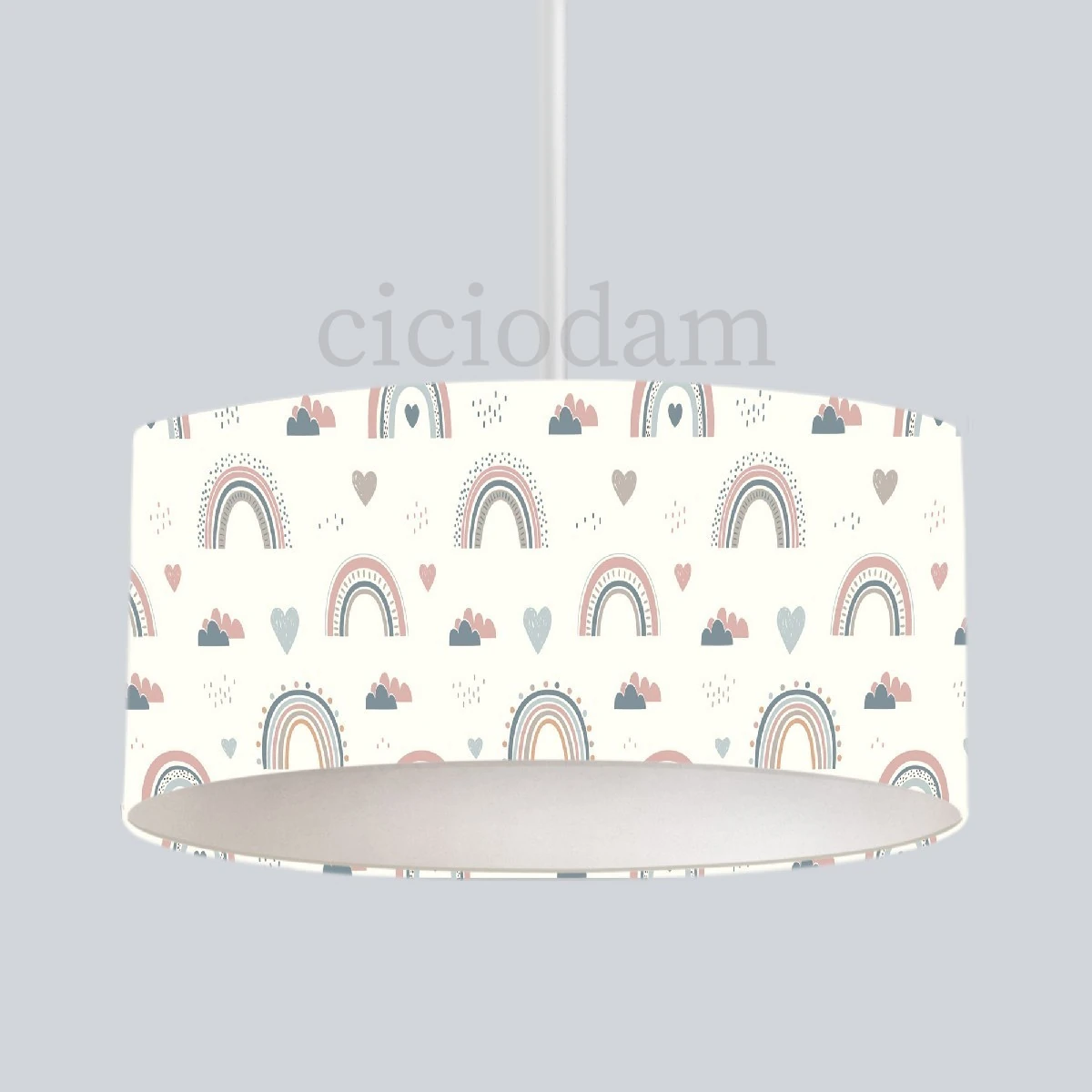 Pembe Mavi Gökkuşağı Kalpler Çocuk Odası Avize