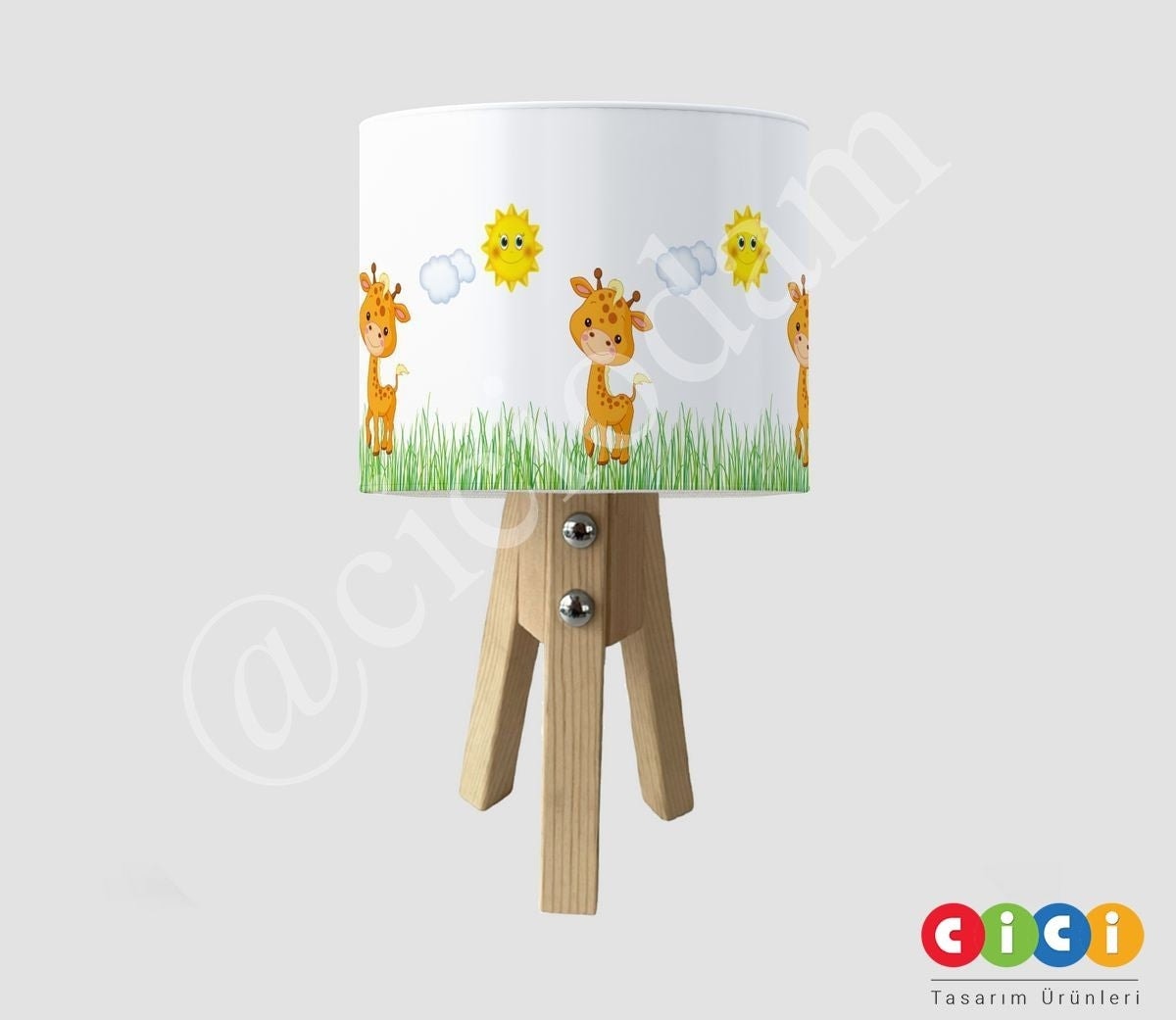 Kuş Kelebekler Bulutlar Güneş ve Zürafa  Çocuk Odası Abajur
