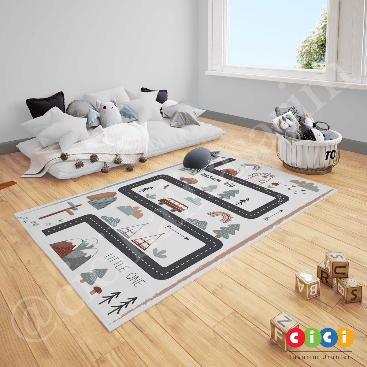 Dream Big Lıttle One Araba Yol Oyun Çocuk Halısı