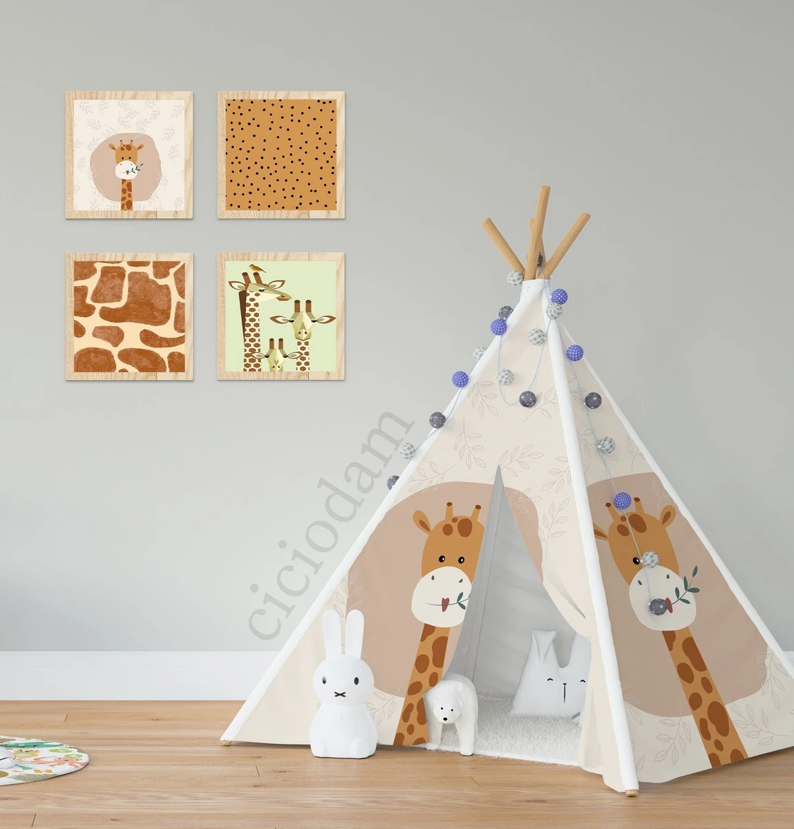 Zürafa ve Yeşil Dal Yapraklar Oyun Çadırı