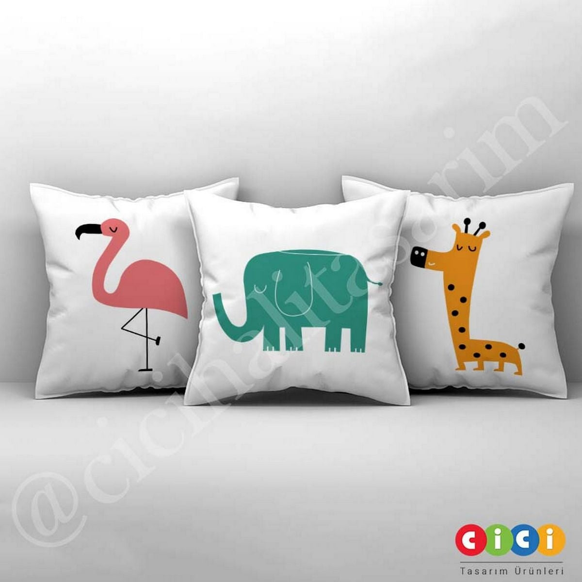 Fil Flamingo Kırlent Kılıfı