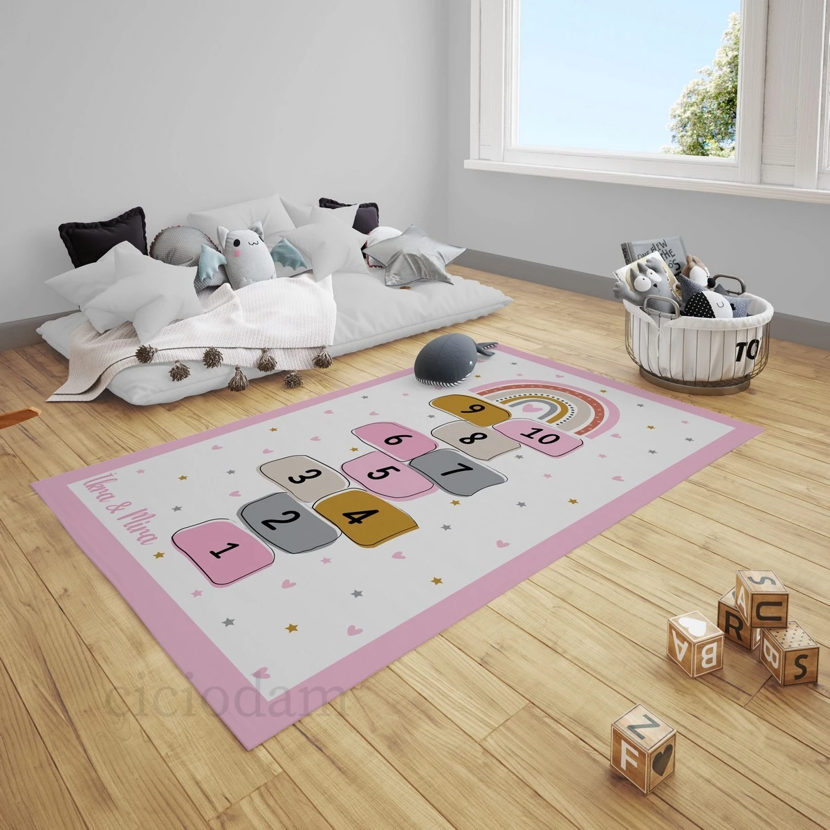 Gökkuşağı  Seksek Kalp Yıldız İsimli Çocuk Halısı