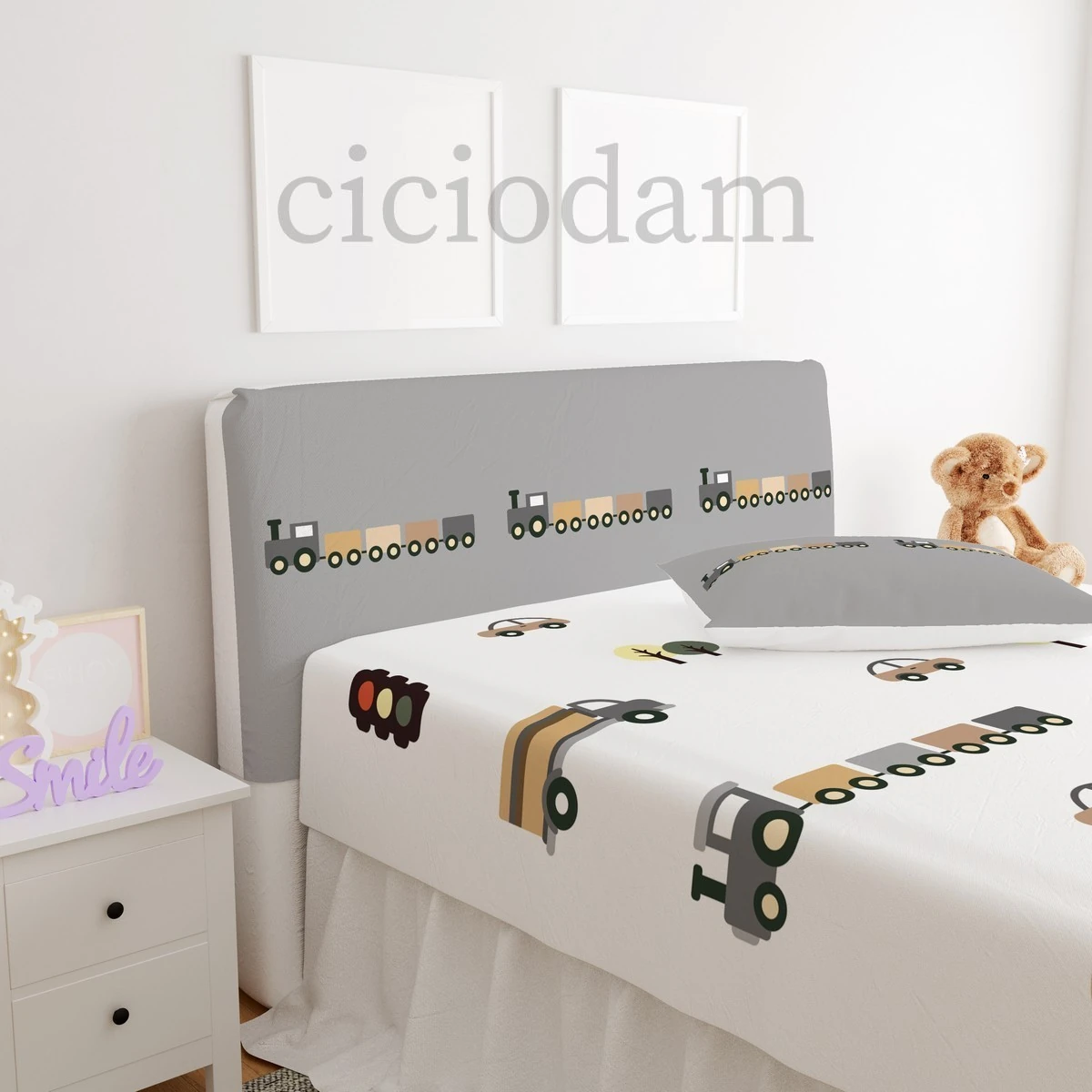 Gri Araba Tren Kamyon Seksek ve Araba Yol Başlık Kılıfı