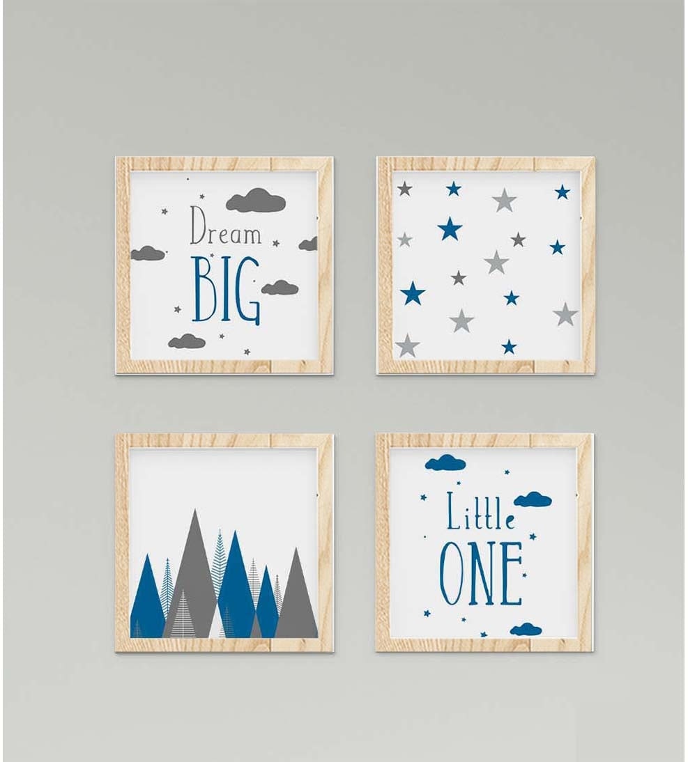 Gri Lacivert İskandinav Dağlar ve Ay Duvar Tablo