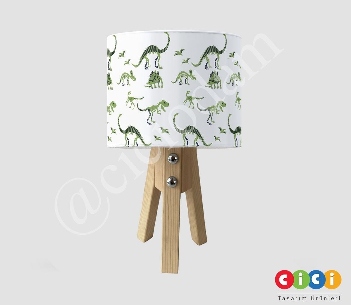 Yeşil Dinozorlar ve Ayak İzleri Çocuk Odası Abajur