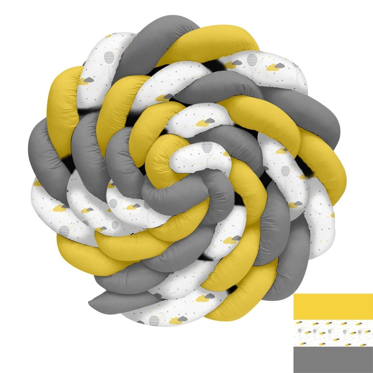 Sarı Gri Balon Bulut ve Yıldızlar Örgü Korumalık