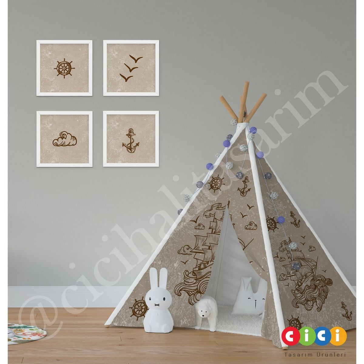 Kahverengi Çapa Dümen Korsan Oyun Çadırı