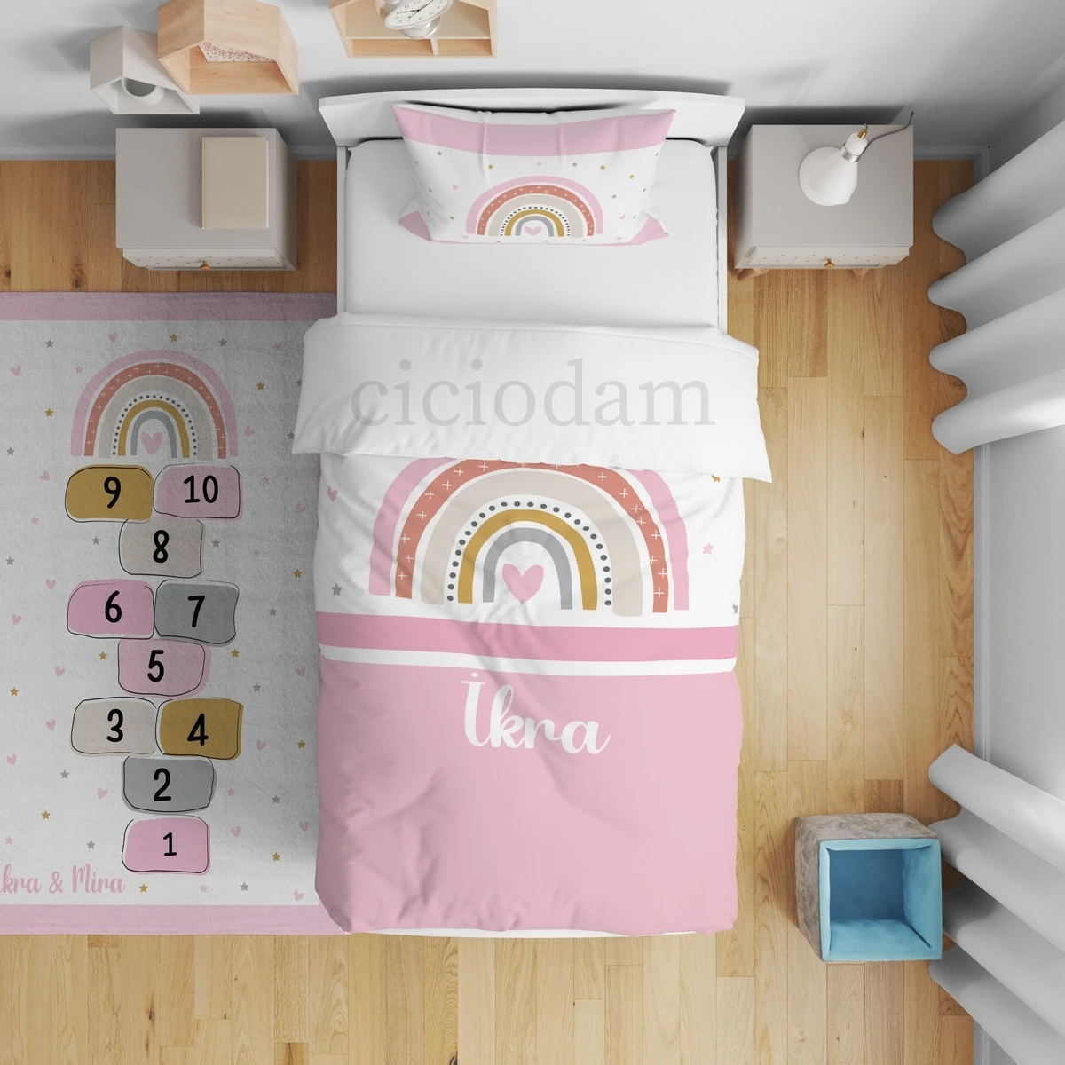 Gökkuşağı Seksek Kalp Yıldız İsimli Nevresim