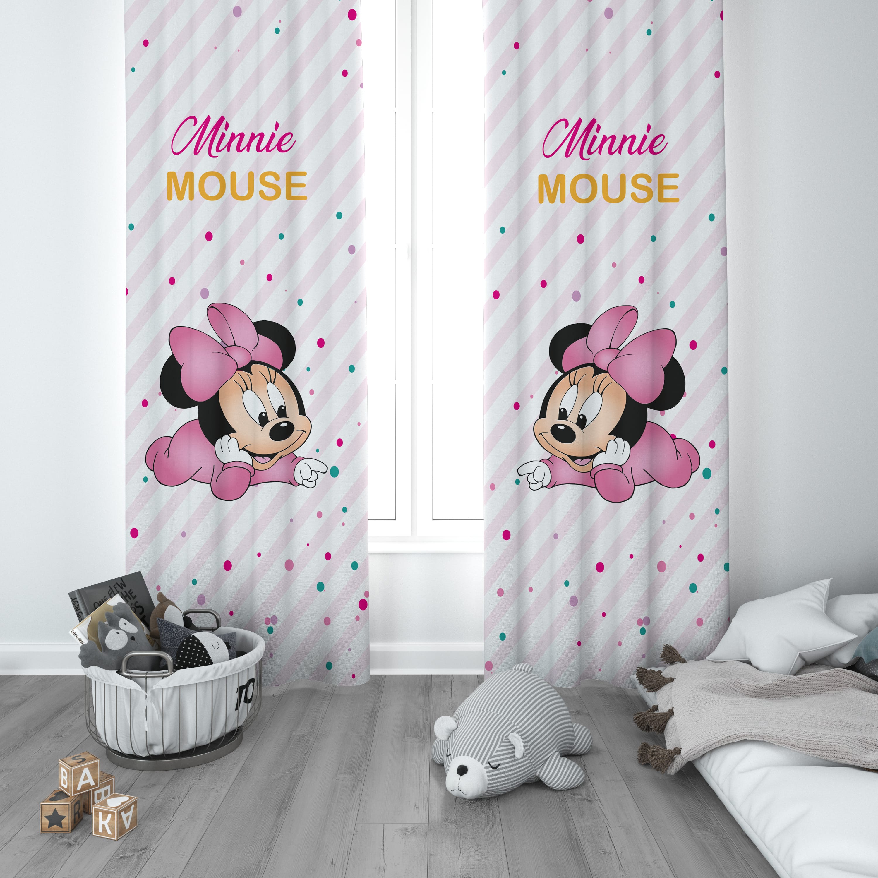Minnie Mouse ve Puantiyeler Çocuk Odası Perdesi