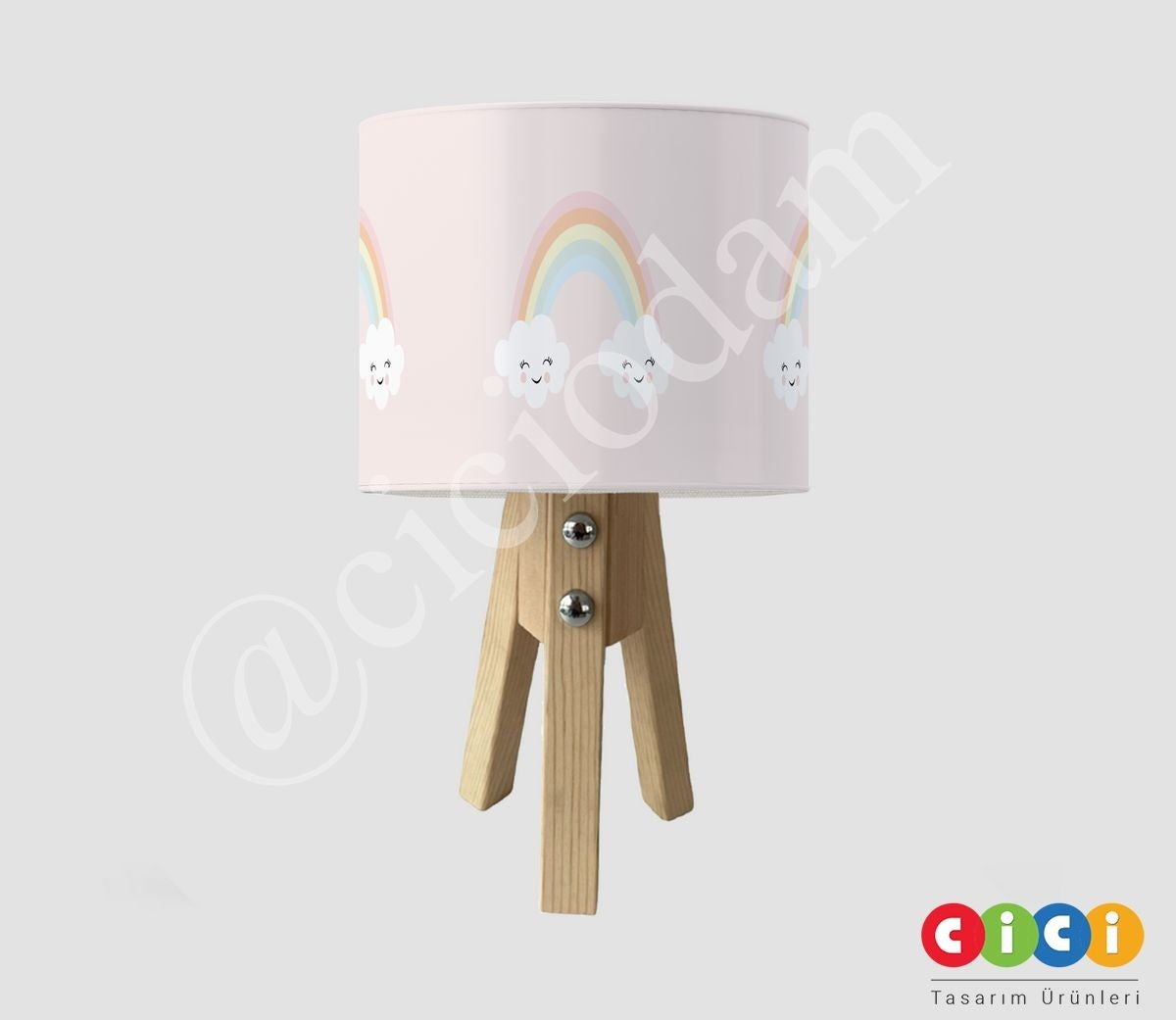 Pembe Gülen Bulut Gökkuşağı Çocuk Odası Abajur