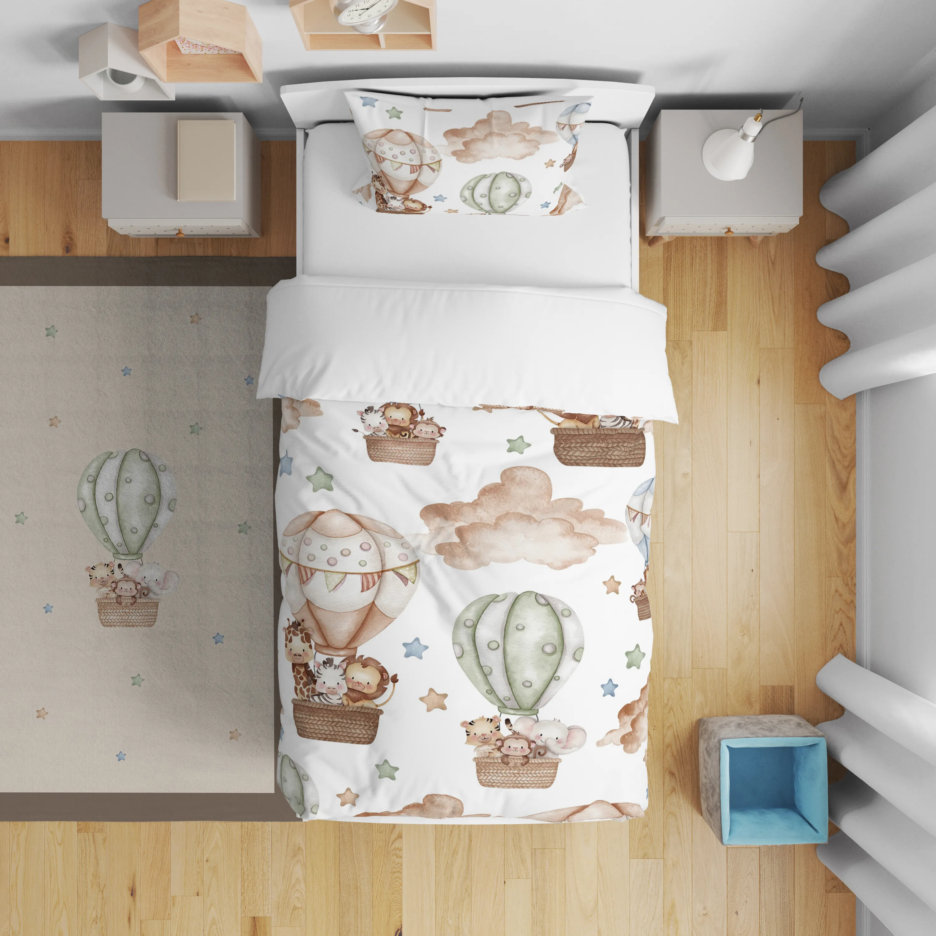 Hava Balonu Hayvanlar Nevresim