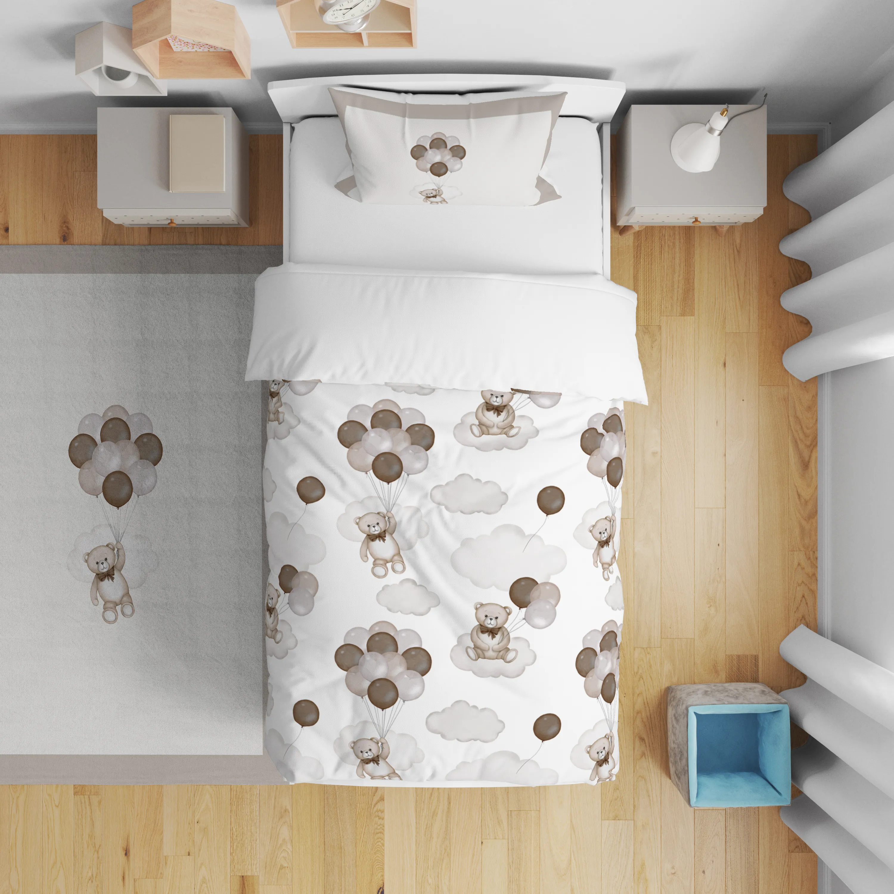 Ayı Kahvrengi Balonlar Nevresim