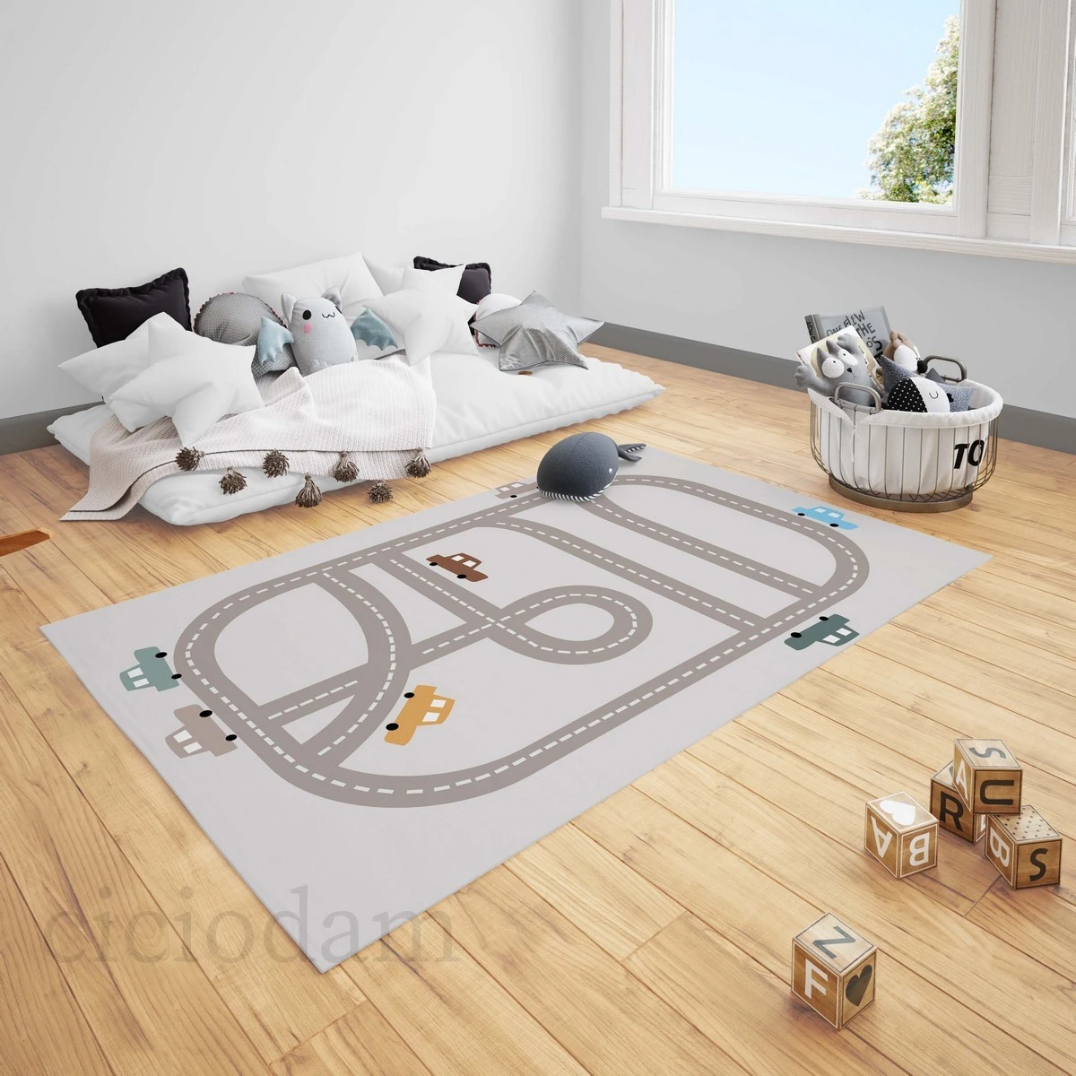 Arabalar ve Yol Oyun Çocuk Halısı