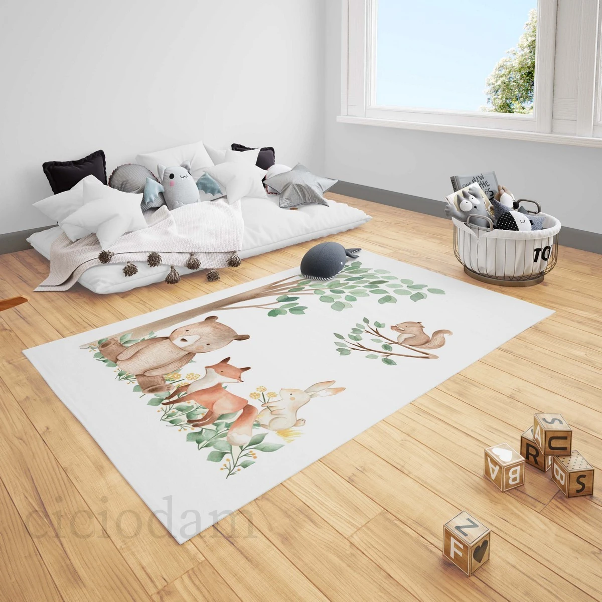 Sevimli Ayıcıklı Fil ve Sincap Çocuk Halısı