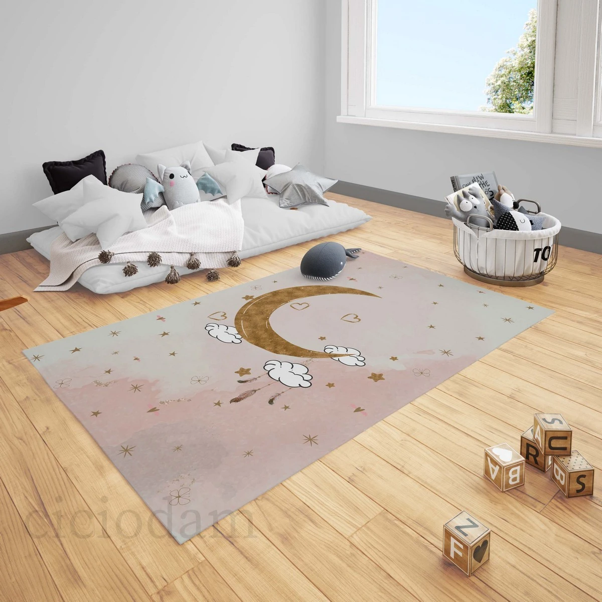 Bulutlar Ay ve Yıldızlar Çocuk Halısı