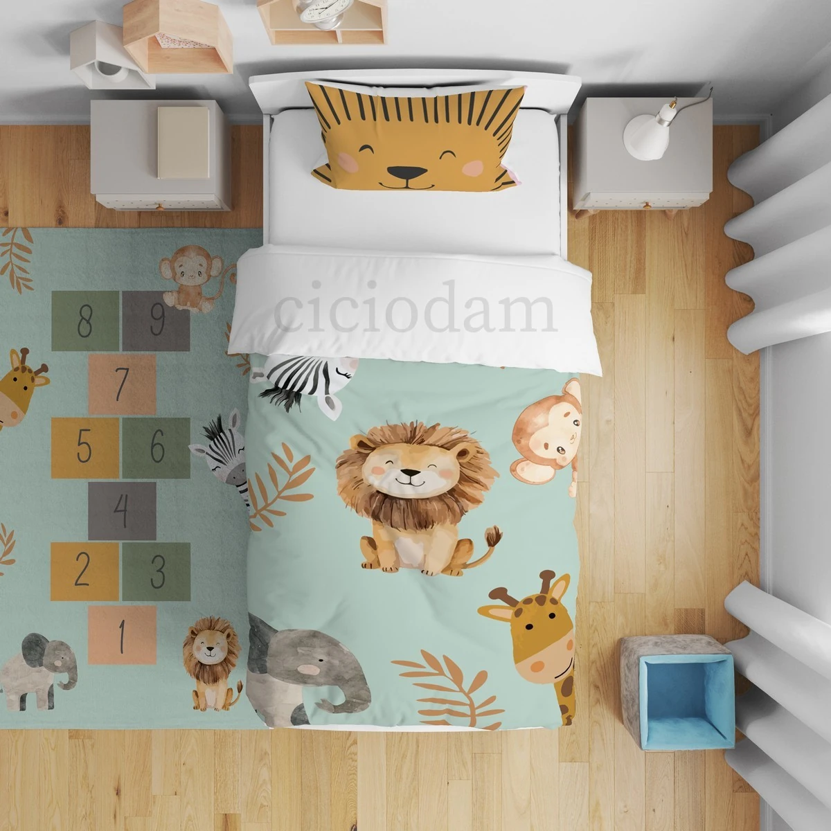 Aslanlı Zürafalı Zebralı Filli Maymunlu Nevresim