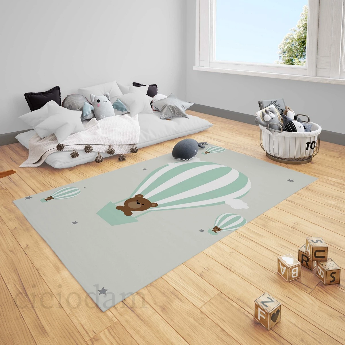 Uçan Balon Ayıcık ve Yıldızlar 4154 Çocuk Halısı