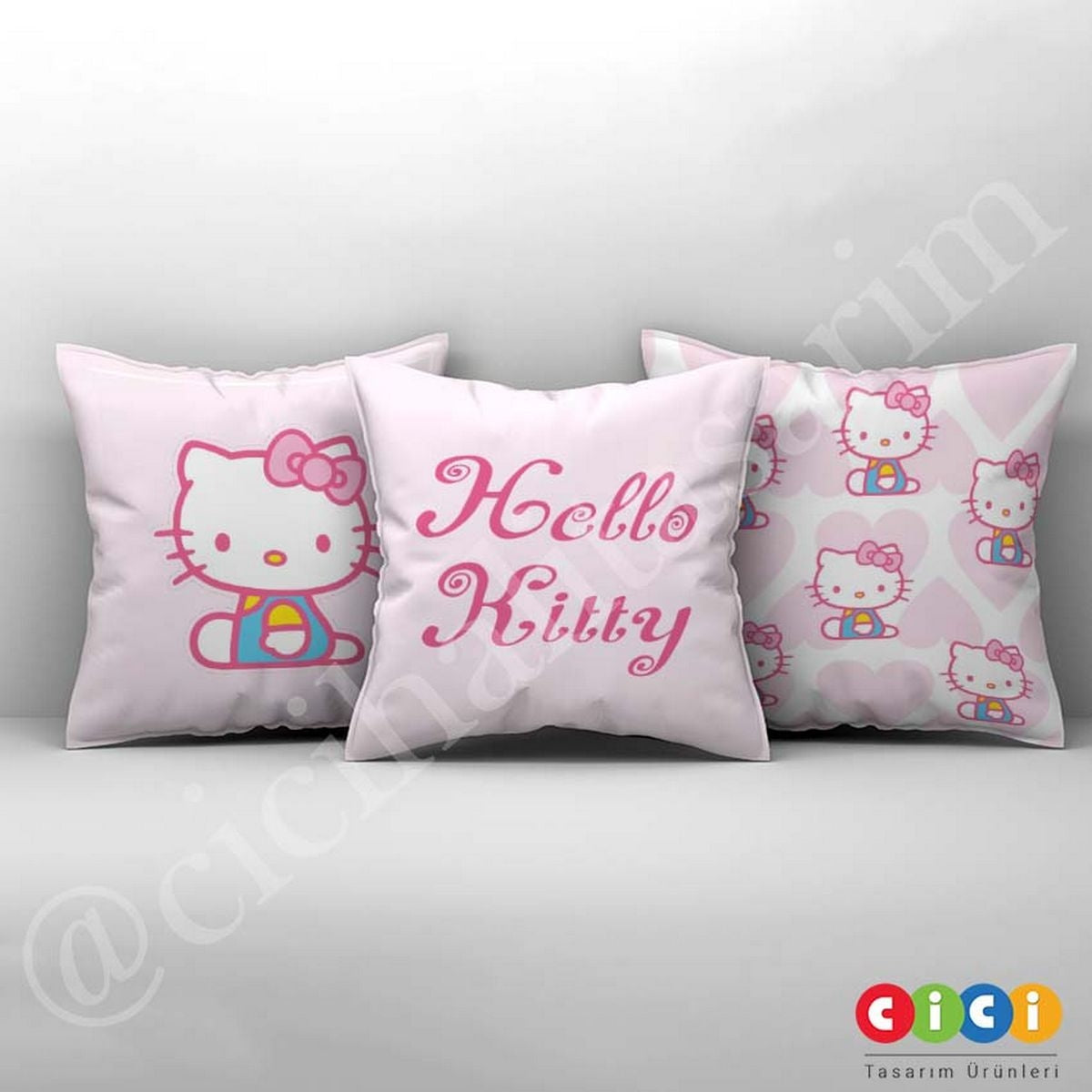 Hello Kitty ve Kalpler Kırlent Kılıfı