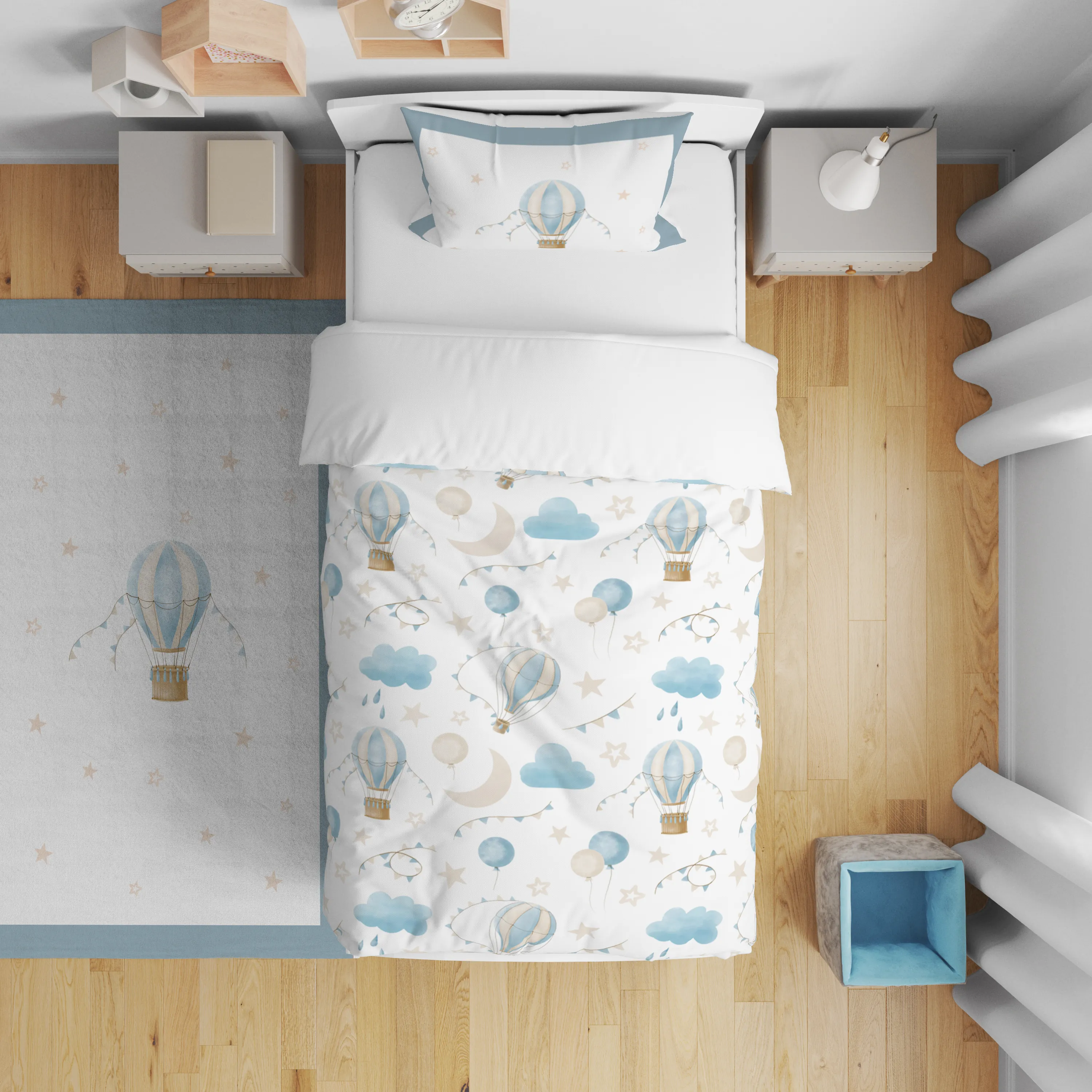 Mavi Bulutlar Hava Balonu Nevresim