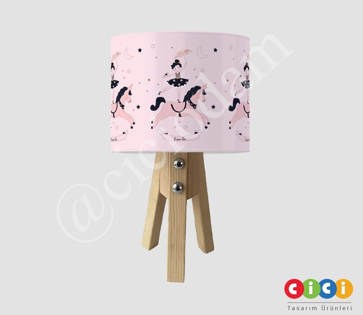 Balerin Atlı Prenses ve Yıldızlar Çocuk Odası Abajur