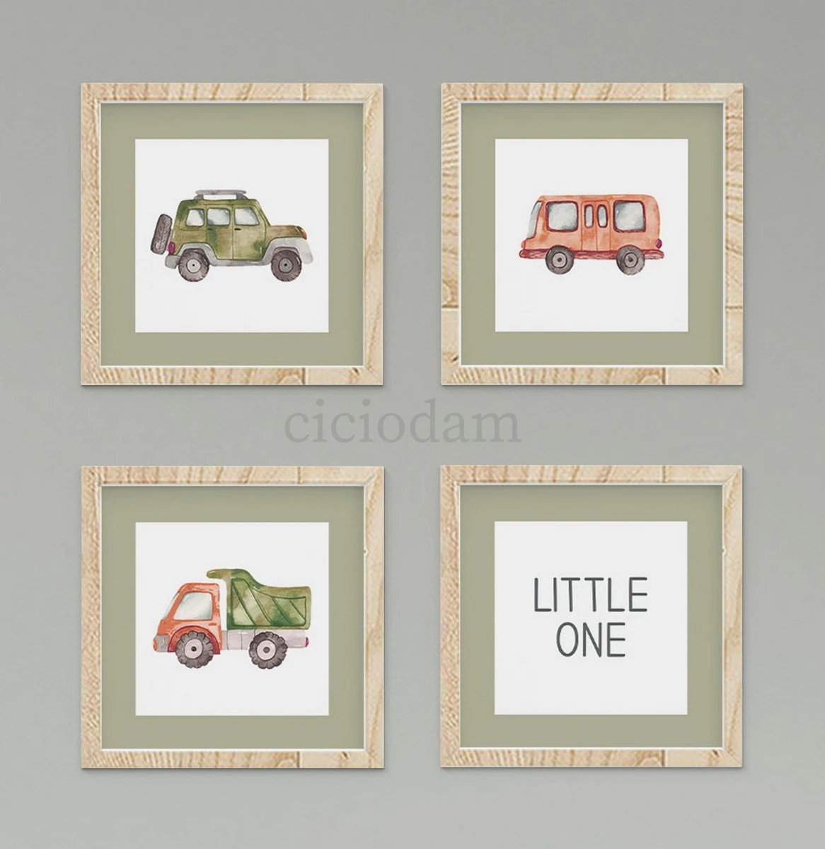 Yeşil Araba Yol Ağaçlar Duvar Tablo