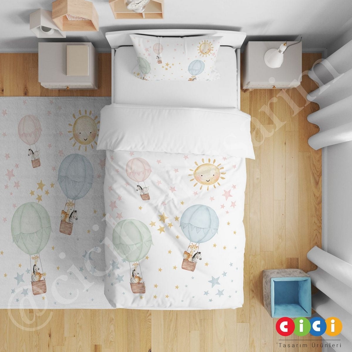 Uçan Balon Hayvanlar ve Yıldızlar 491 Nevresim