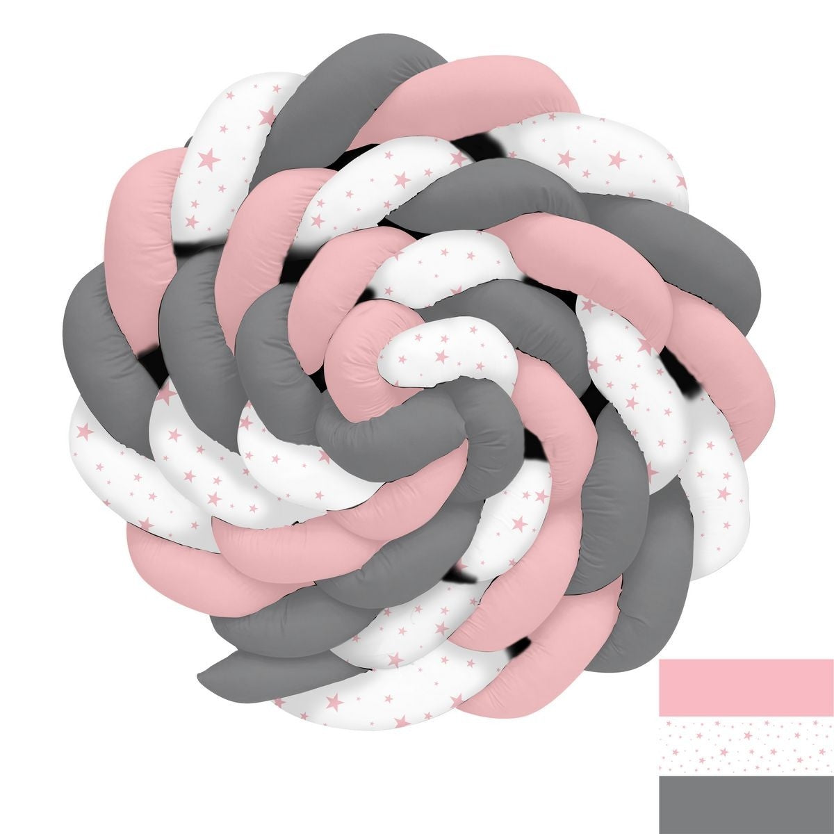 Gri Pembe Şerit Başak ve Yıldızlar Örgü Korumalık