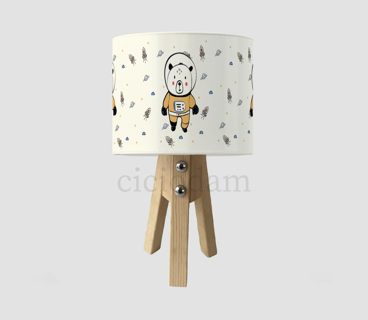 Astronot Ayı Gezegen Ve Roket Çocuk Odası Abajur