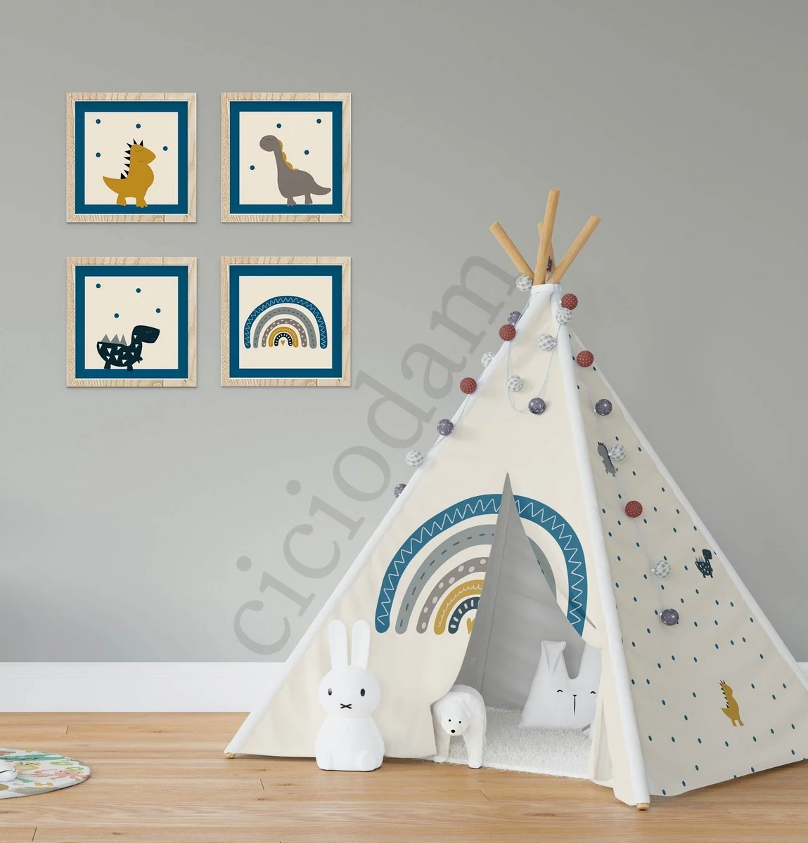 Renkli Dinazorlar  Gökkuşaklı Ve Puantiyeler Oyun Çadırı